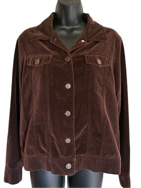 Vintage 90's Notations Sport Brown Velour Like Button-Front Jacket Size L